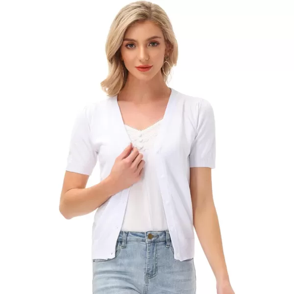 GRACE KARIN Womens Open Front Knit Cropped Bolero Shrug Cardigan Sweater Long Sleeve S4XLWhite Short Sleeve