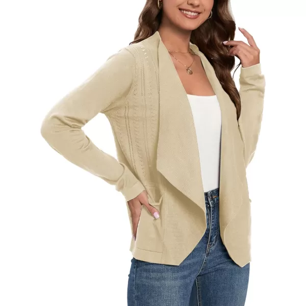 GRACE KARIN Womens Open Front Sweater Blazer Lapel Cardigan Sweater Long Sleeve Knitted Blazer Jackets with PocketsApricot