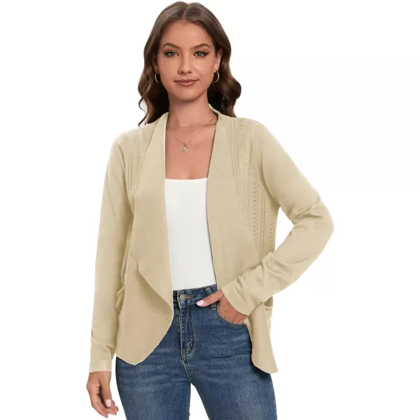 GRACE KARIN Womens Open Front Sweater Blazer Lapel Cardigan Sweater Long Sleeve Knitted Blazer Jackets with PocketsApricot