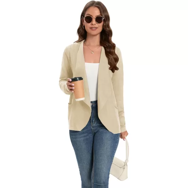 GRACE KARIN Womens Open Front Sweater Blazer Lapel Cardigan Sweater Long Sleeve Knitted Blazer Jackets with PocketsApricot