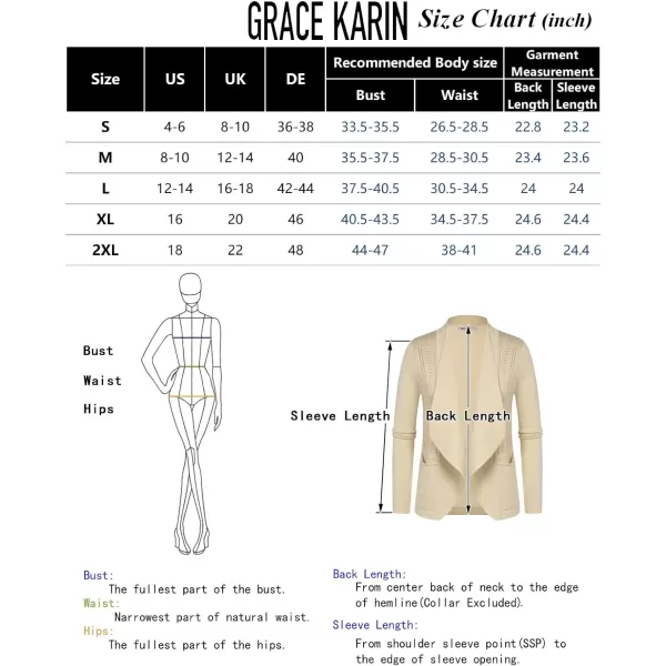GRACE KARIN Womens Open Front Sweater Blazer Lapel Cardigan Sweater Long Sleeve Knitted Blazer Jackets with PocketsApricot