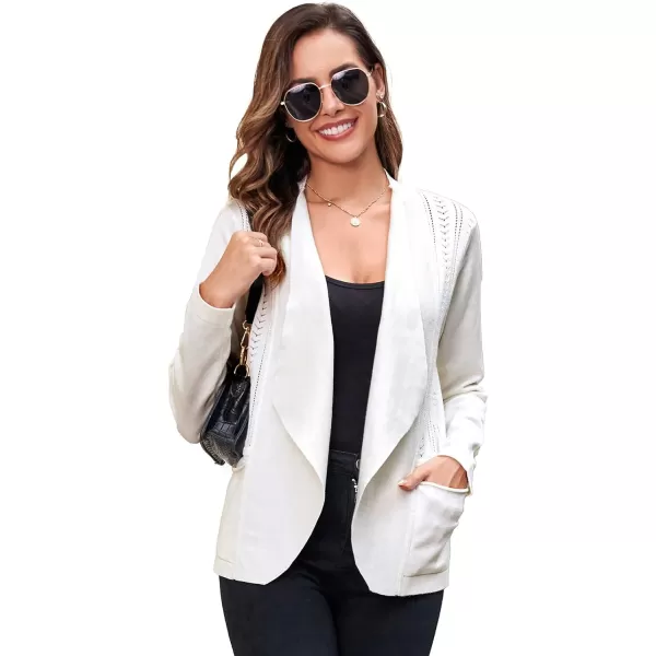 GRACE KARIN Womens Open Front Sweater Blazer Lapel Cardigan Sweater Long Sleeve Knitted Blazer Jackets with PocketsIvory