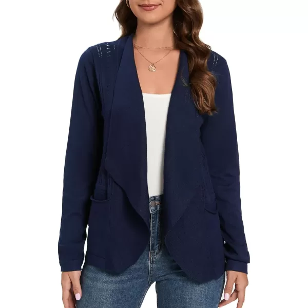 GRACE KARIN Womens Open Front Sweater Blazer Lapel Cardigan Sweater Long Sleeve Knitted Blazer Jackets with PocketsNavy Blue