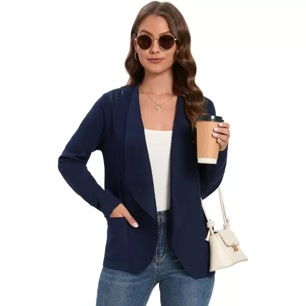 GRACE KARIN Womens Open Front Sweater Blazer Lapel Cardigan Sweater Long Sleeve Knitted Blazer Jackets with PocketsNavy Blue