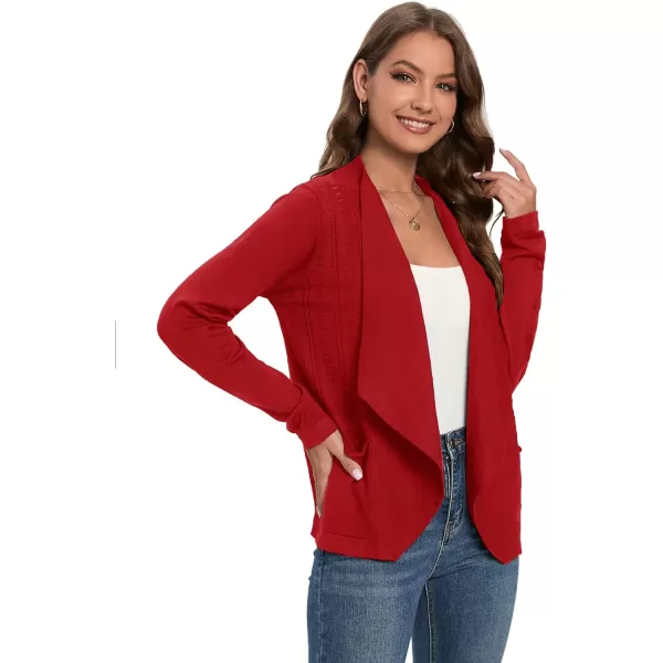 GRACE KARIN Womens Open Front Sweater Blazer Lapel Cardigan Sweater Long Sleeve Knitted Blazer Jackets with PocketsRed