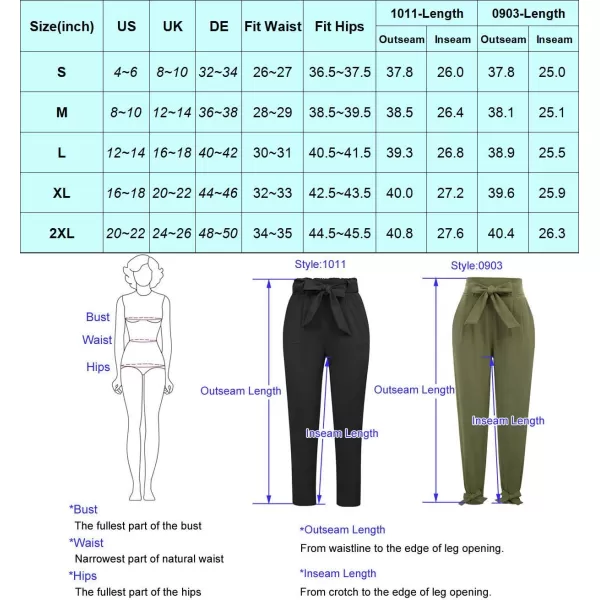 GRACE KARIN Womens Paper Bag Waist Pants Slim Fit Casual Office Pencil Pants2pc Pack 1011black amp 0903army Green