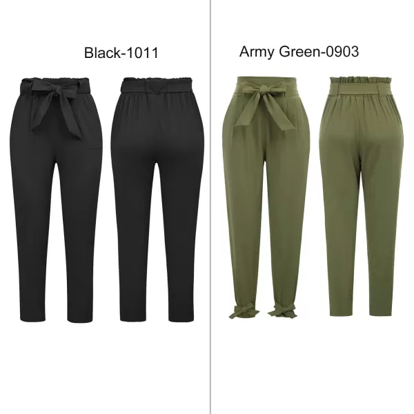 GRACE KARIN Womens Paper Bag Waist Pants Slim Fit Casual Office Pencil Pants2pc Pack 1011black amp 0903army Green