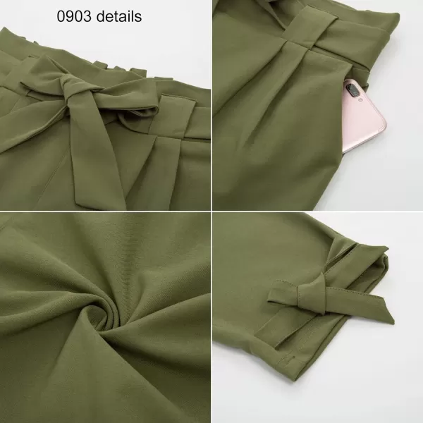 GRACE KARIN Womens Paper Bag Waist Pants Slim Fit Casual Office Pencil Pants2pc Pack 1011black amp 0903army Green