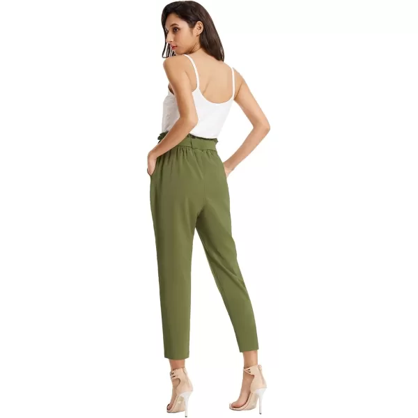 GRACE KARIN Womens Paper Bag Waist Pants Slim Fit Casual Office Pencil Pants2pcs Black amp Army Green