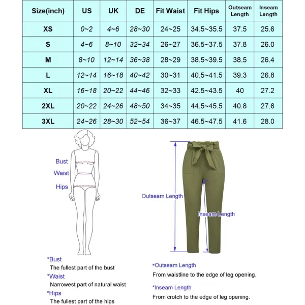 GRACE KARIN Womens Paper Bag Waist Pants Slim Fit Casual Office Pencil Pants2pcs Black amp Blue Gray