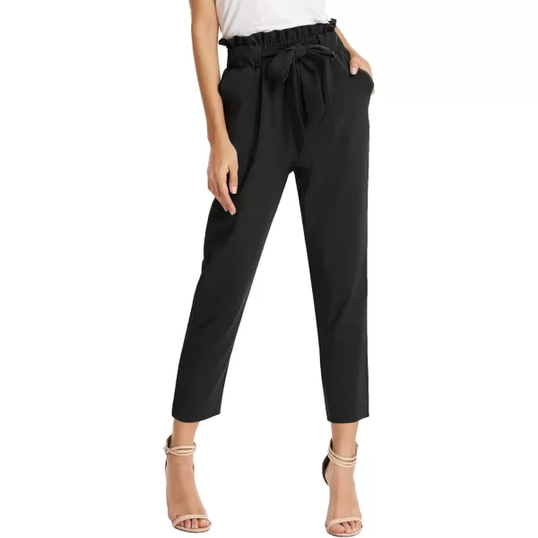 GRACE KARIN Womens Paper Bag Waist Pants Slim Fit Casual Office Pencil Pants2pcs Black amp Dark Blue