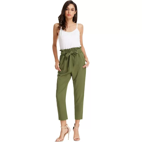 GRACE KARIN Womens Paper Bag Waist Pants Slim Fit Casual Office Pencil PantsArmy Green