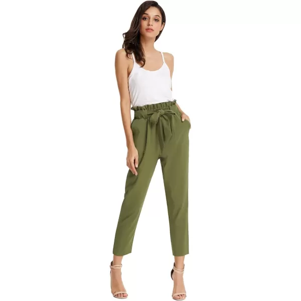 GRACE KARIN Womens Paper Bag Waist Pants Slim Fit Casual Office Pencil PantsArmy Green