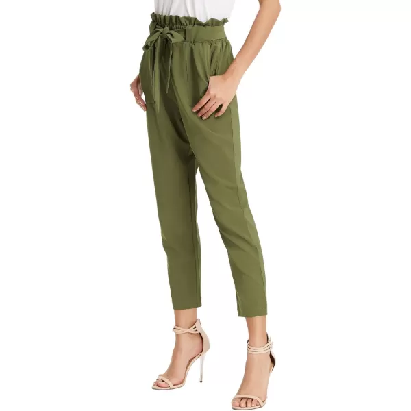 GRACE KARIN Womens Paper Bag Waist Pants Slim Fit Casual Office Pencil PantsArmy Green