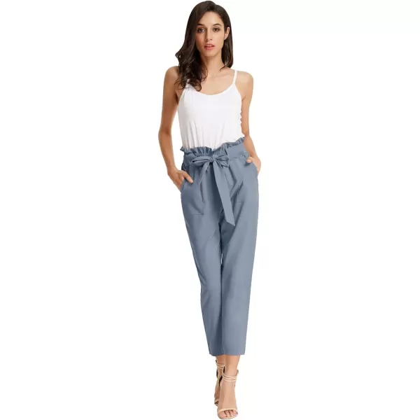 GRACE KARIN Womens Paper Bag Waist Pants Slim Fit Casual Office Pencil PantsBlue Gray