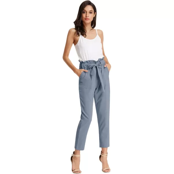 GRACE KARIN Womens Paper Bag Waist Pants Slim Fit Casual Office Pencil PantsBlue Gray