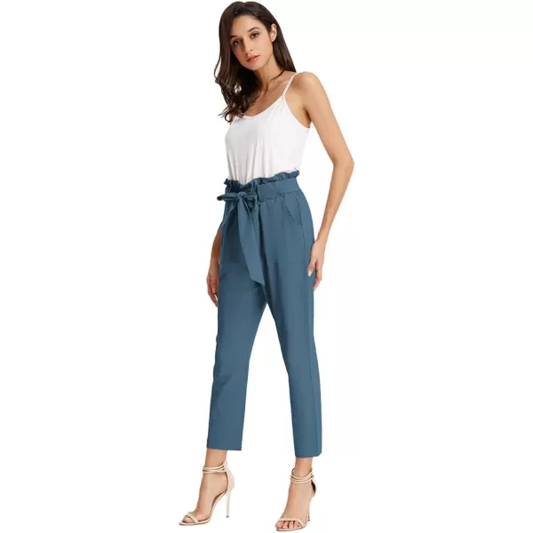 GRACE KARIN Womens Paper Bag Waist Pants Slim Fit Casual Office Pencil PantsBlue Haze