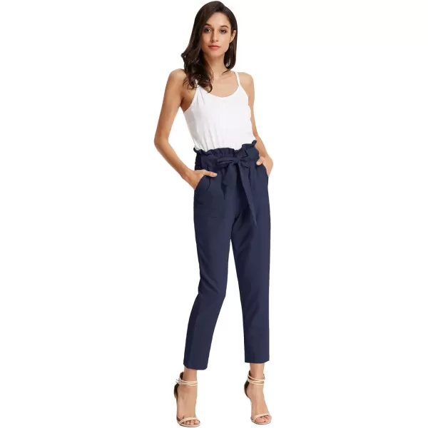GRACE KARIN Womens Paper Bag Waist Pants Slim Fit Casual Office Pencil PantsDark Blue