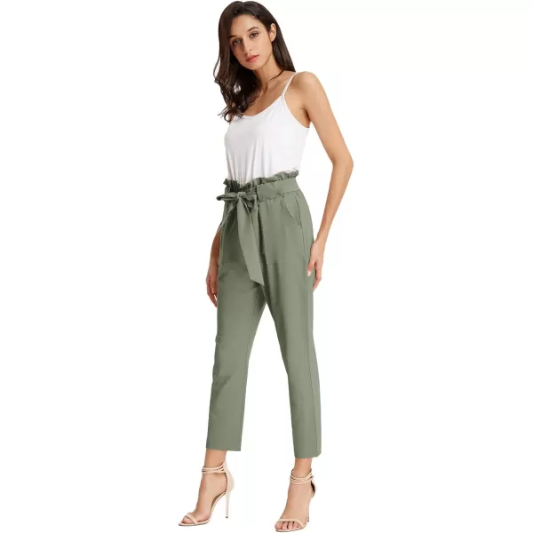 GRACE KARIN Womens Paper Bag Waist Pants Slim Fit Casual Office Pencil PantsGray Green