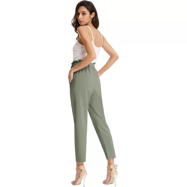 GRACE KARIN Womens Paper Bag Waist Pants Slim Fit Casual Office Pencil PantsGray Green