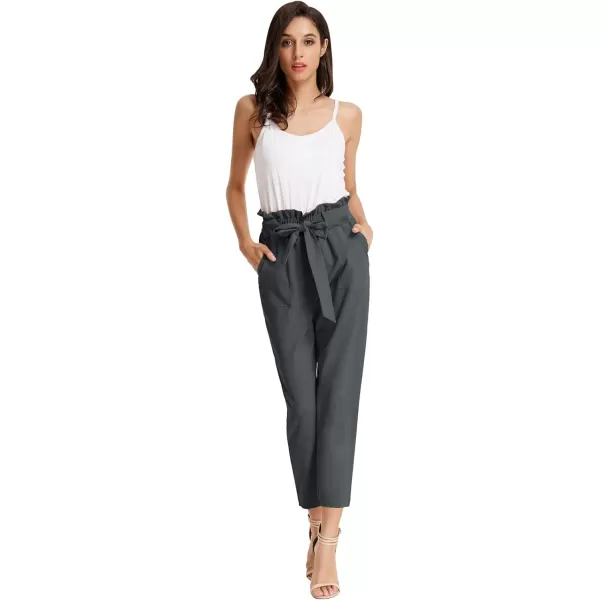 GRACE KARIN Womens Paper Bag Waist Pants Slim Fit Casual Office Pencil PantsGrayblack