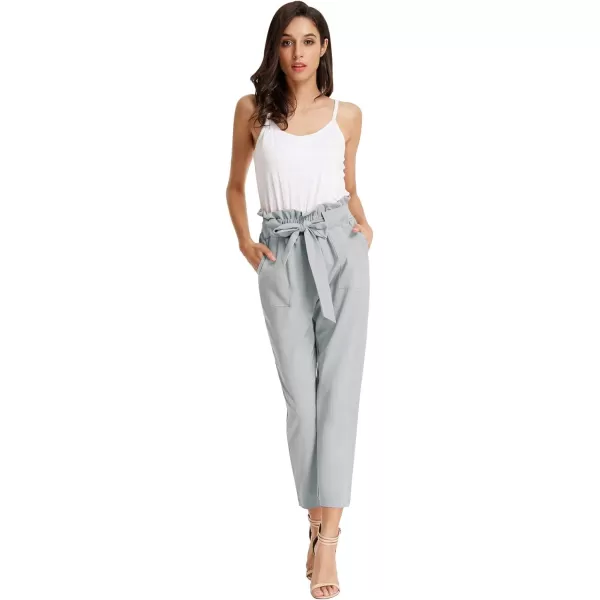 GRACE KARIN Womens Paper Bag Waist Pants Slim Fit Casual Office Pencil PantsLight Gray
