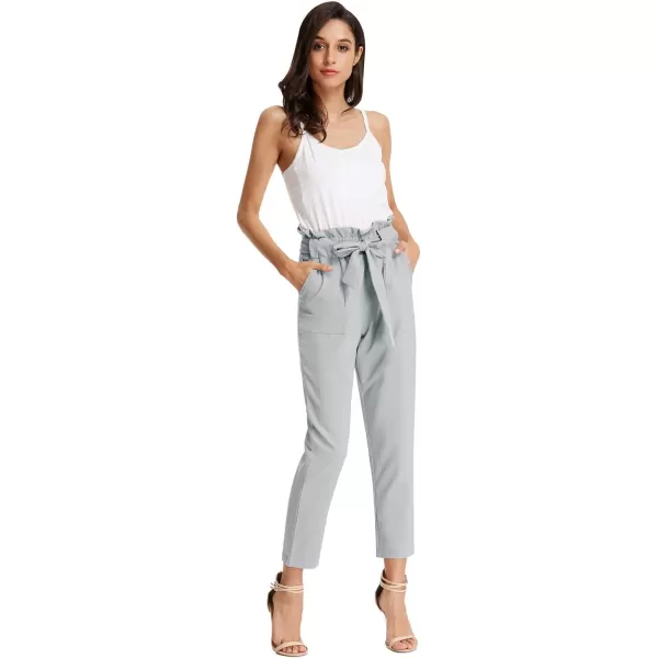 GRACE KARIN Womens Paper Bag Waist Pants Slim Fit Casual Office Pencil PantsLight Gray