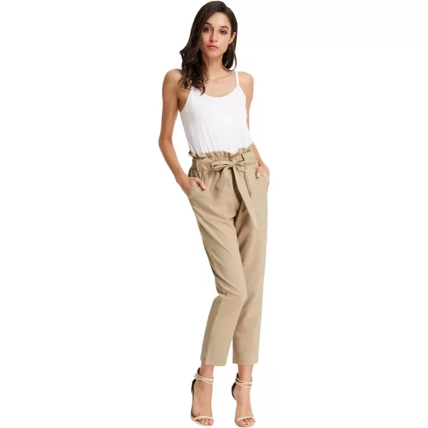 GRACE KARIN Womens Paper Bag Waist Pants Slim Fit Casual Office Pencil PantsLight Tan