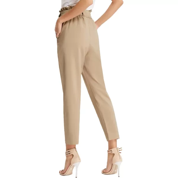 GRACE KARIN Womens Paper Bag Waist Pants Slim Fit Casual Office Pencil PantsLight Tan