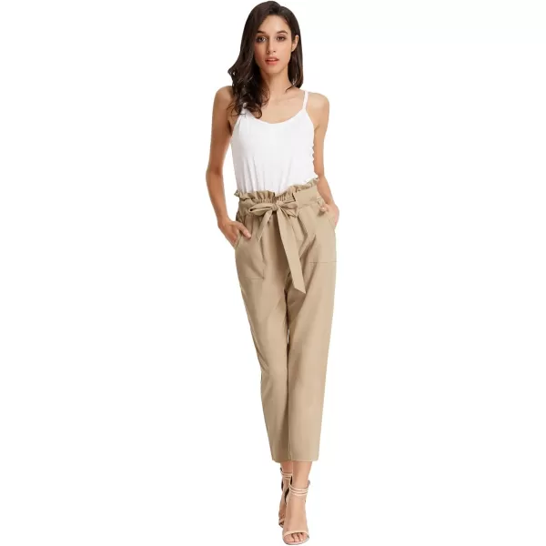 GRACE KARIN Womens Paper Bag Waist Pants Slim Fit Casual Office Pencil PantsLight Tan