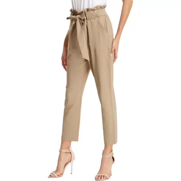 GRACE KARIN Womens Paper Bag Waist Pants Slim Fit Casual Office Pencil PantsLight Tan