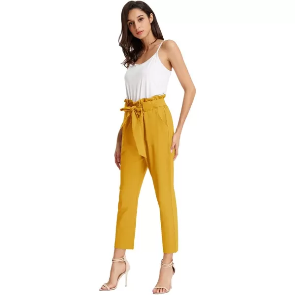 GRACE KARIN Womens Paper Bag Waist Pants Slim Fit Casual Office Pencil PantsLight Yellow