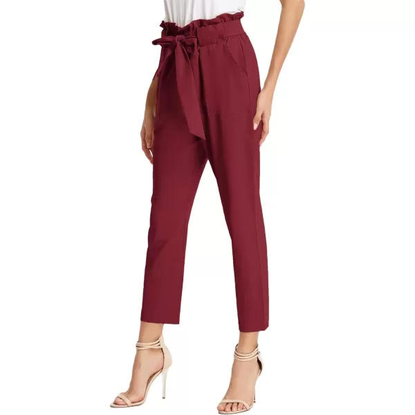 GRACE KARIN Womens Paper Bag Waist Pants Slim Fit Casual Office Pencil PantsWine Red