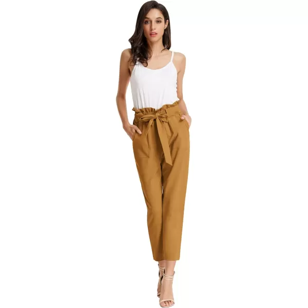 GRACE KARIN Womens Paper Bag Waist Pants Slim Fit Casual Office Pencil PantsYellow