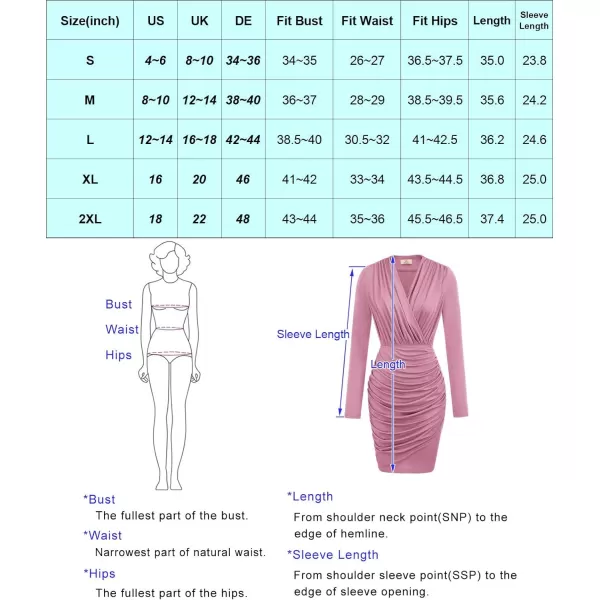 GRACE KARIN Womens Retro Long Sleeve Ruched Wrap Party Pencil DressBlack