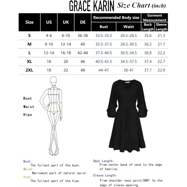 GRACE KARIN Womens Ruffle Flowy Swing Short Dress V Neck Long Sleeve Tie Waist DressesBlack