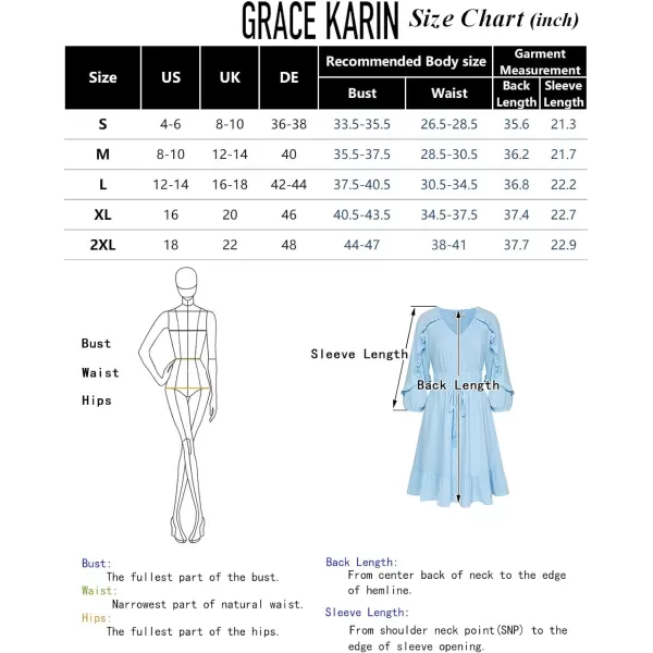 GRACE KARIN Womens Ruffle Flowy Swing Short Dress V Neck Long Sleeve Tie Waist DressesLight Blue