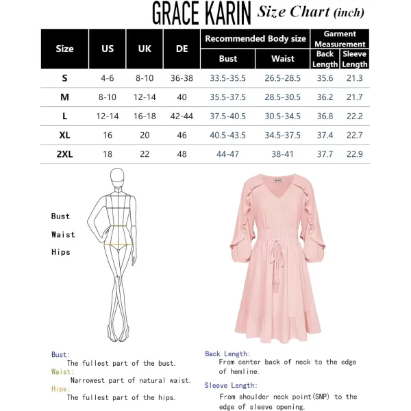 GRACE KARIN Womens Ruffle Flowy Swing Short Dress V Neck Long Sleeve Tie Waist DressesLight Pink