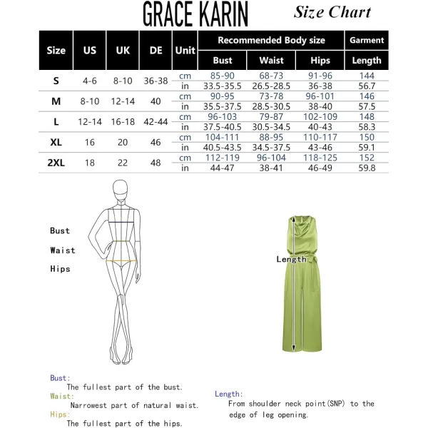 GRACE KARIN Womens Satin Jumpsuit 2024 Sleeveless Belted Wide Leg Casual Romper with PocketsLight Green