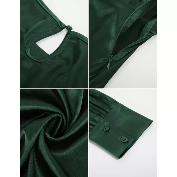 GRACE KARIN Womens Satin Long Sleeve Dress Tie Wrap Ruched Cocktail Dresses Wedding Guest DressesDark Green