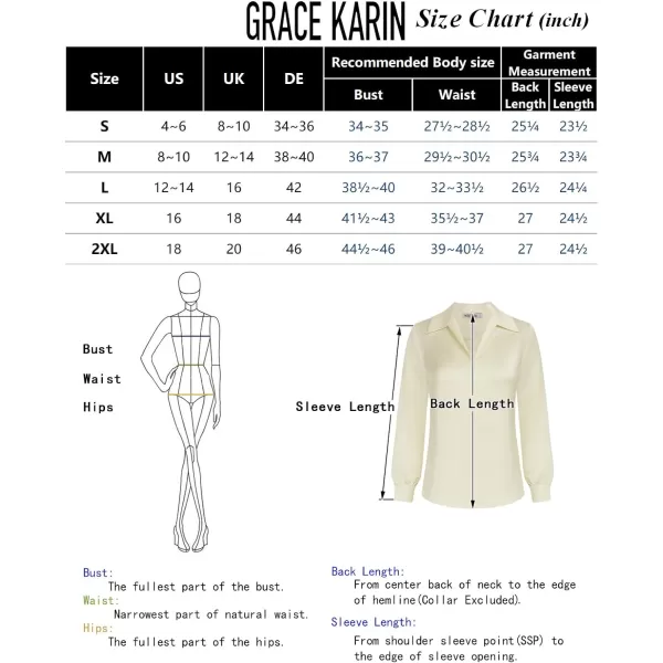 GRACE KARIN Womens Satin Silk Blouse Lapel V Neck Long Sleeve Casual Work Blouse Shirts Pullover TopsApricot