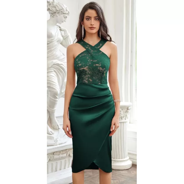 GRACE KARIN Womens Semi Formal Wedding Guest Dresses Lace Satin Halter Cocktail Dress for Evening PartyDark Green