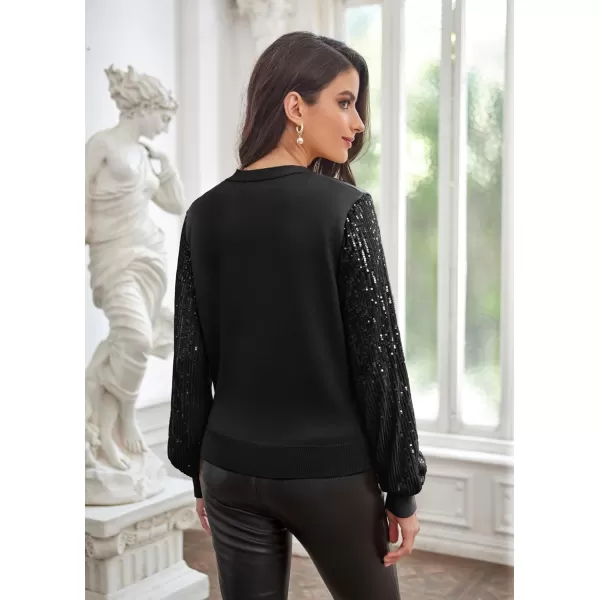 GRACE KARIN Womens Sequin Cardigan Sweater V Neck Long Sleeve Button Front SweatersBlacksequin Sleeve