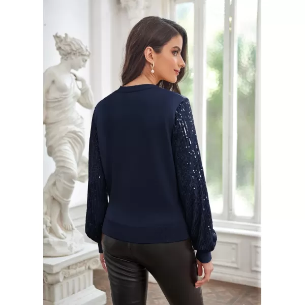 GRACE KARIN Womens Sequin Cardigan Sweater V Neck Long Sleeve Button Front SweatersNavy Bluesequin Sleeve