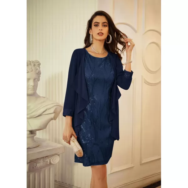 GRACE KARIN Womens Sequin Dress Knee Length Mother of The Bride Dresses Formal Dress Two Piece Dress with Chiffon JacketGrey Blue