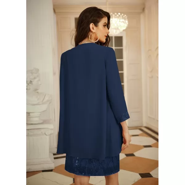 GRACE KARIN Womens Sequin Dress Knee Length Mother of The Bride Dresses Formal Dress Two Piece Dress with Chiffon JacketGrey Blue