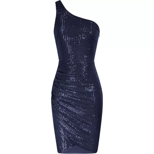 GRACE KARIN Womens Sequin Dress Sparkly Glitter One Shoulder Party Club Dress Wrap Hem Ruched Cocktail DressesNavy Blue