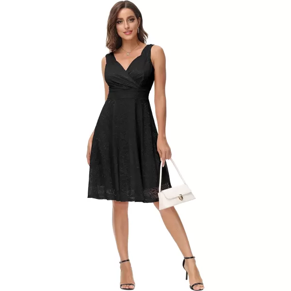 GRACE KARIN Womens Sequin Glitter VNeck Party Dress Winter Velvet ALine Dress Lace Evening DressBlack Lace