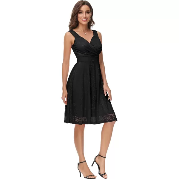 GRACE KARIN Womens Sequin Glitter VNeck Party Dress Winter Velvet ALine Dress Lace Evening DressBlack Lace