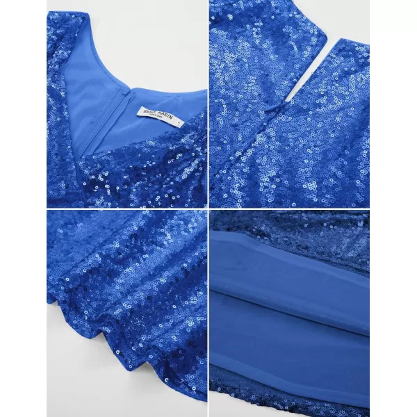 GRACE KARIN Womens Sequin Glitter VNeck Party Dress Winter Velvet ALine Dress Lace Evening DressBluesequin